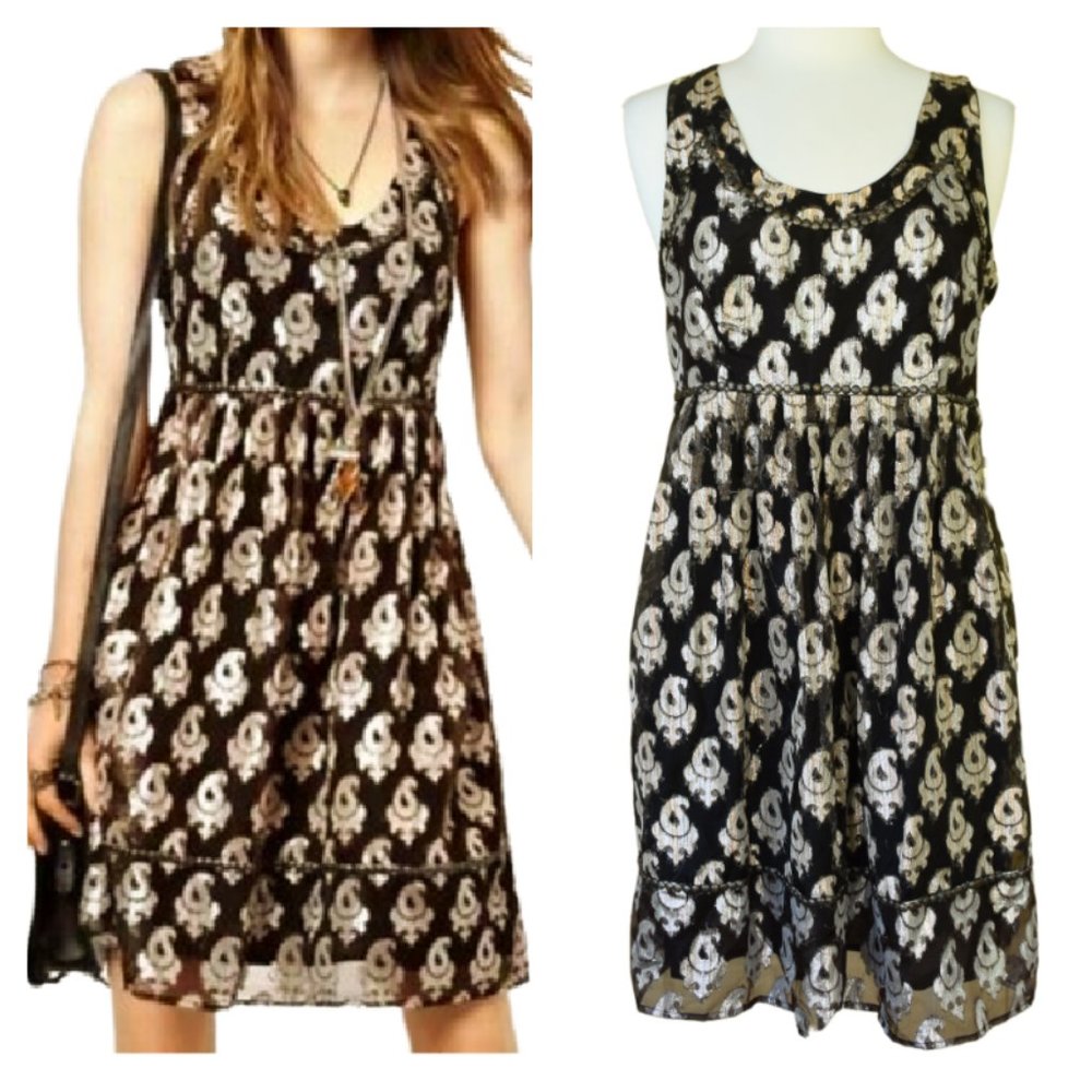 FREE PEOPLE Metallic Burnout Black Stud Mini Dress